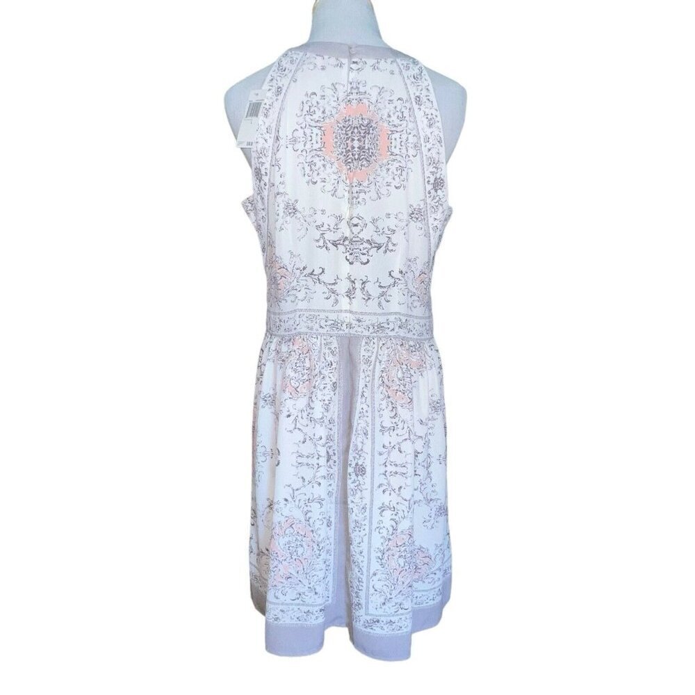 Philosophy Grey Ivory Pink Floral Sleeveless Crew Neck Mini Dress Large Lined - Picture 3 of 10